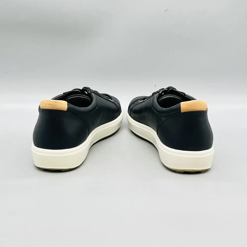 ECCO Shoes Womens 7.5 Black Leather Soft 7 Lace Up Walking Sneakers Comfort